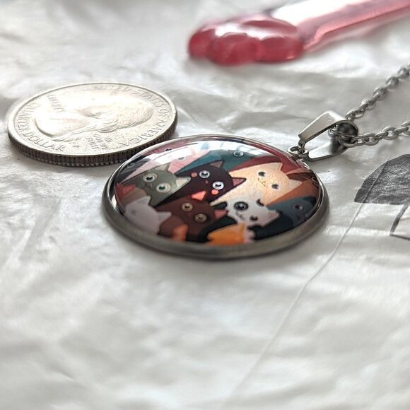 Cartoon Cats Theme Hand Crafted Stainless Steel Charm and Necklace - Picture 5 of 6